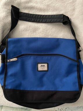 Jeep Royal Blue and Black Canvas Messenger Bag with Front Zip
